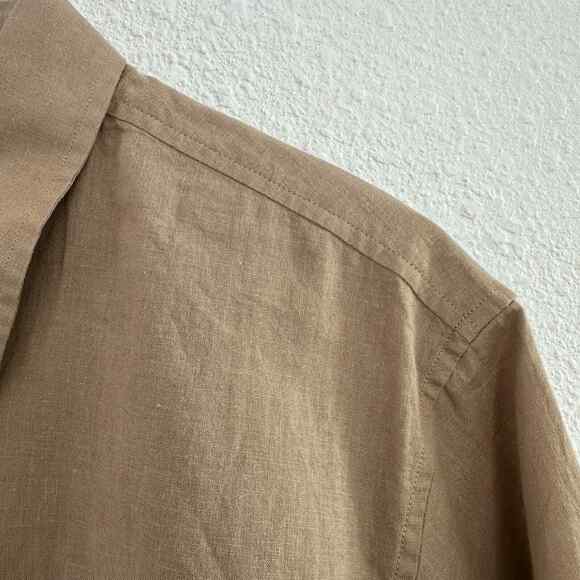 14th Union  Button Up Shirt Men Large Tan Short Sleeve Linen Cotton Blend Casual - Picture 4 of 7